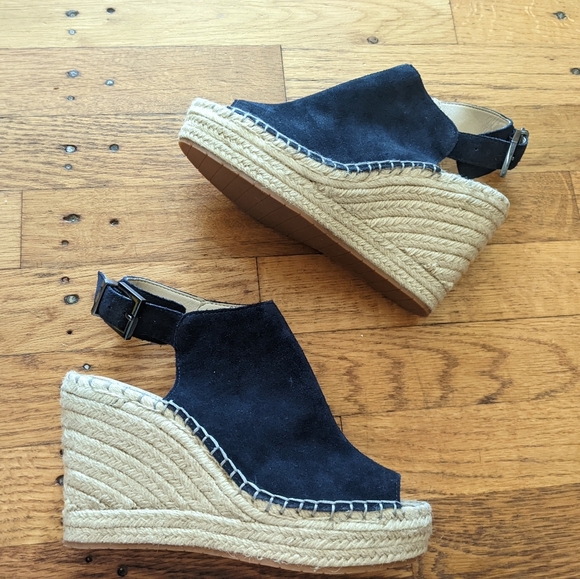 Kenneth Cole New York Shoes - Kenneth Cole Navy Suede Platform Espadrilles